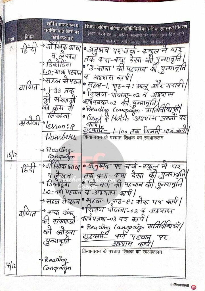 shikshak diary class 1