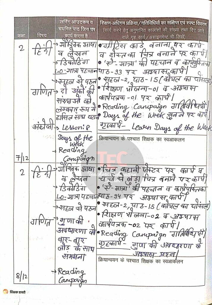 shikshak dairy class 2