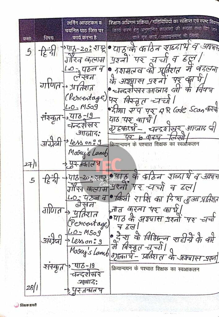 shikshak diary january pdf class 5