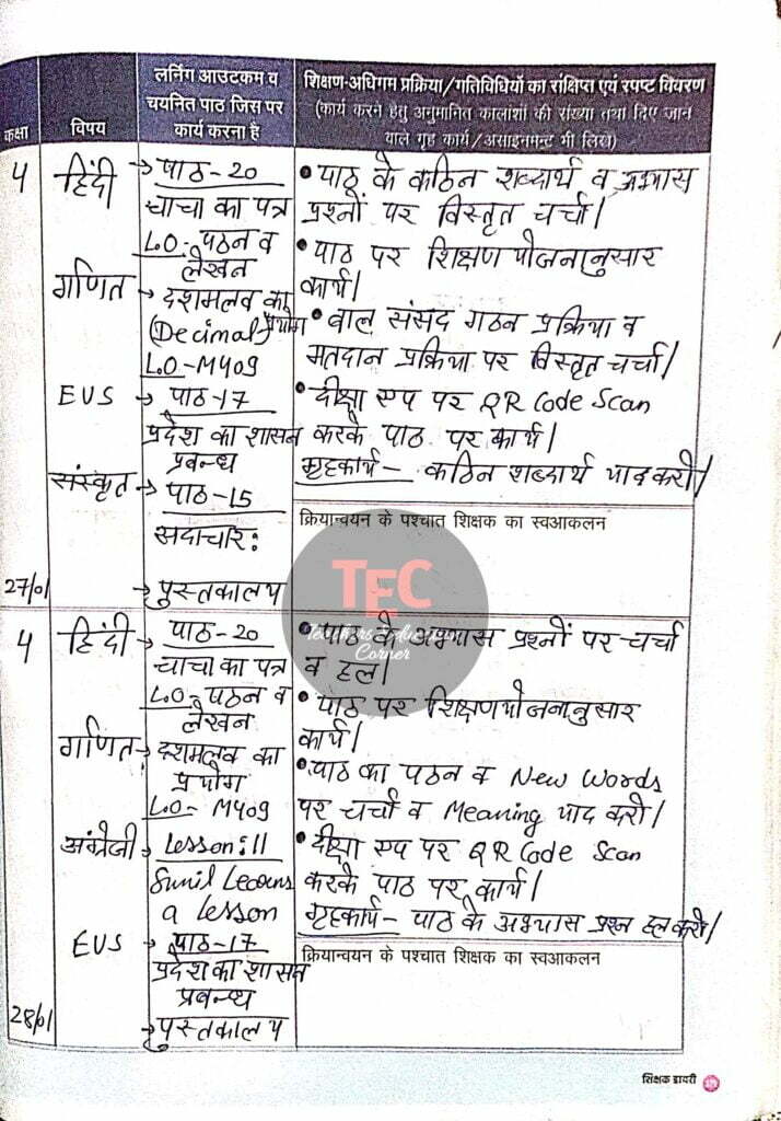 shikshak diary january pdf class 4