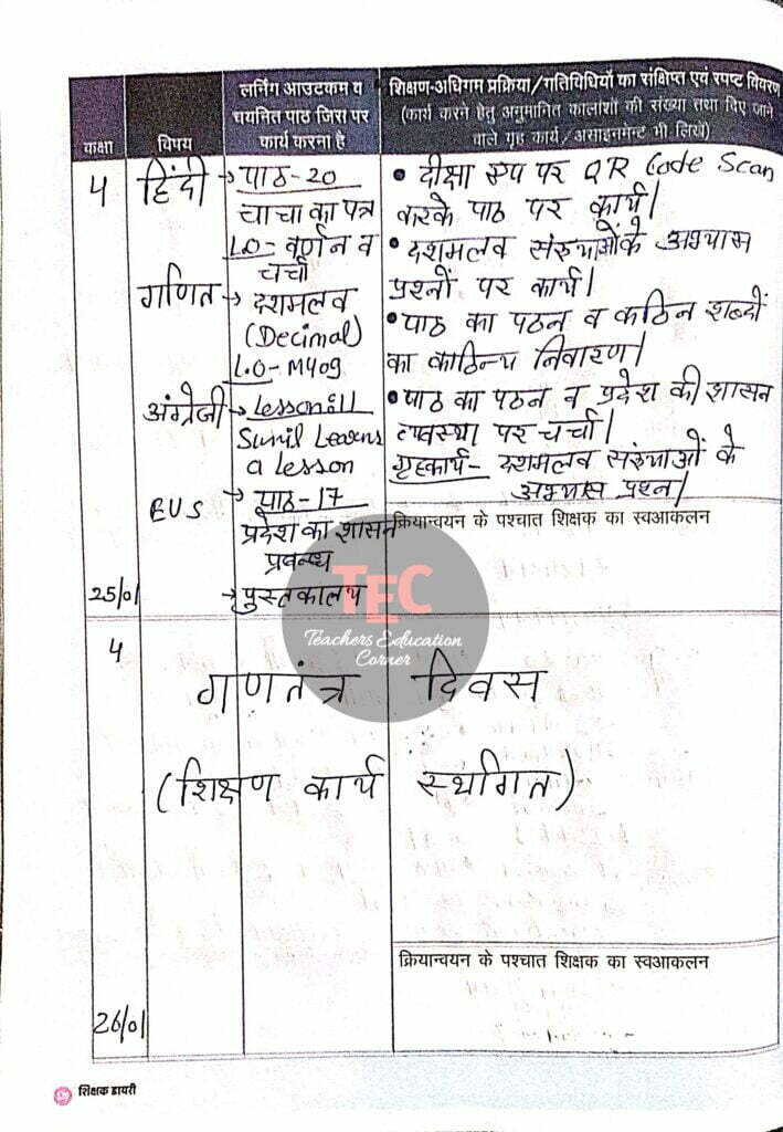 shikshak diary january pdf class 4