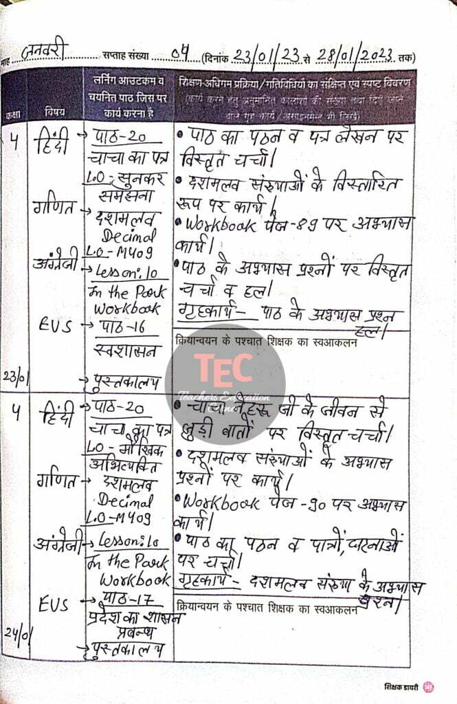 shikshak diary january pdf class 4