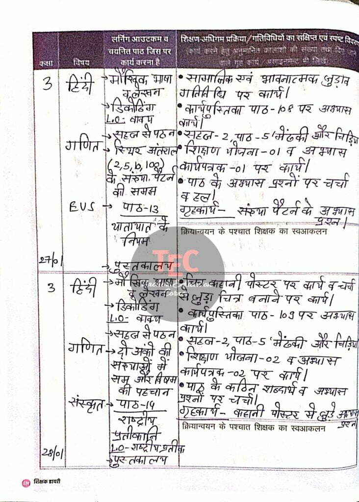 shikshak diary january pdf class 3