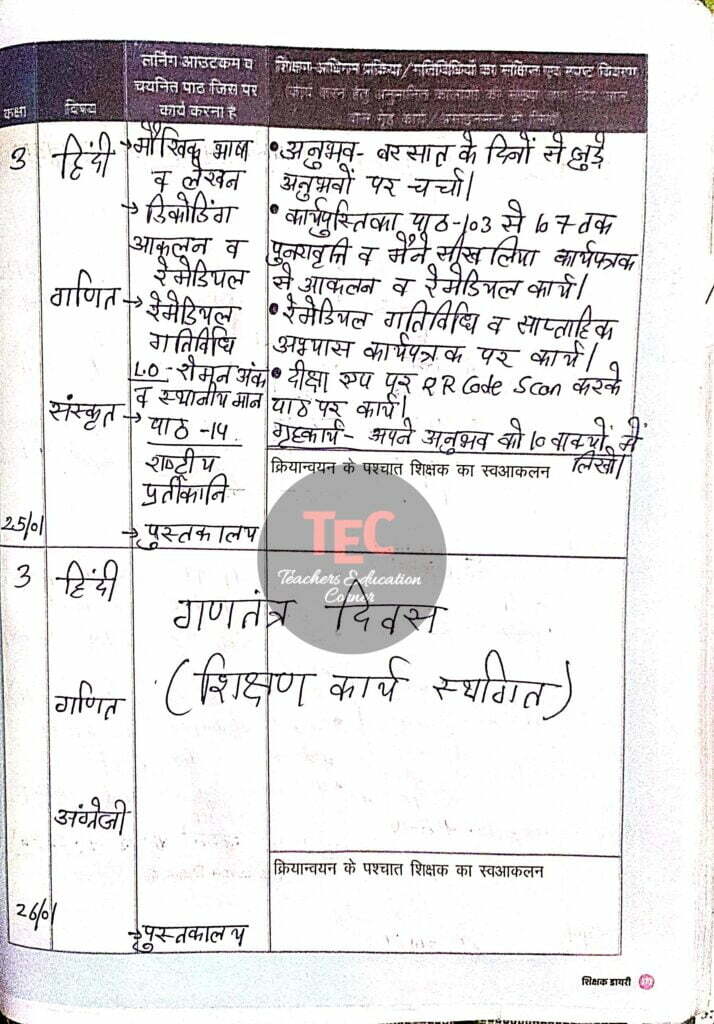 shikshak diary january pdf class 3