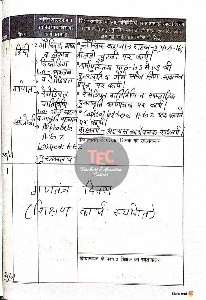 shikshak diary january pdf class 1
