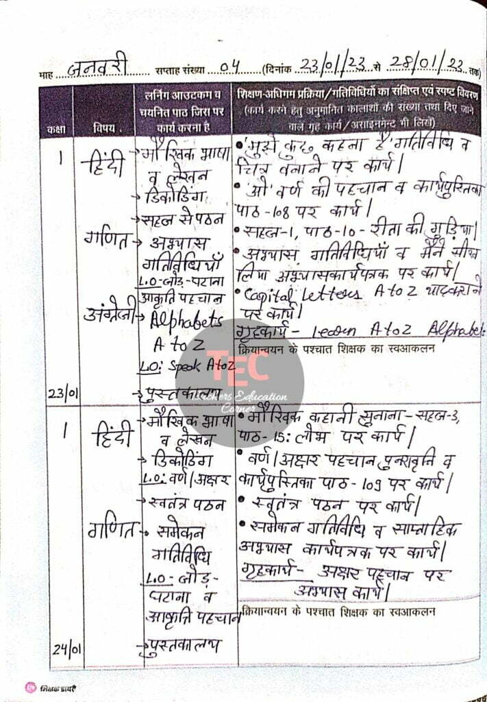 shikshak diary january pdf class 1