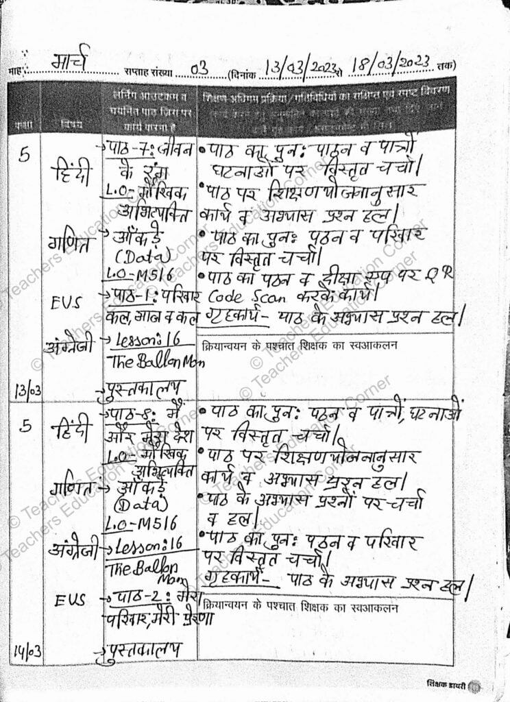 shikshak diary class 5 march 2023