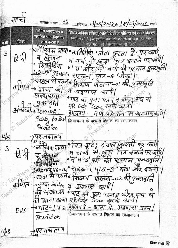 shikshak diary class 3 march 2023