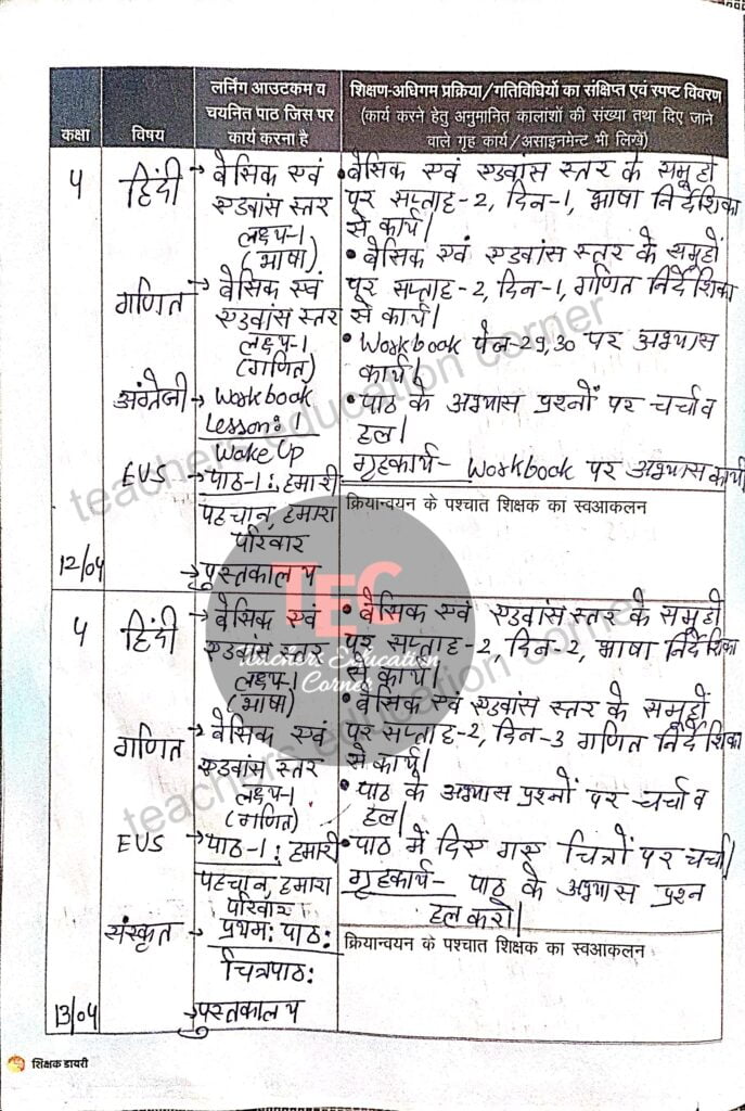 shikshak diary april 2023 class 4