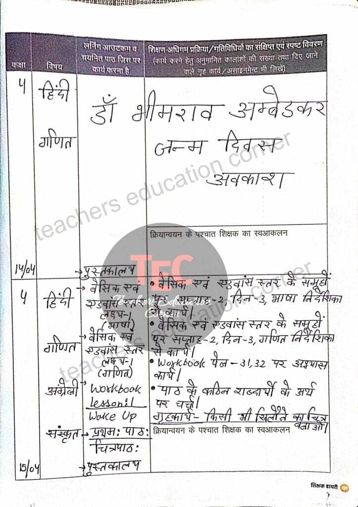 shikshak diary april 2023 class 4