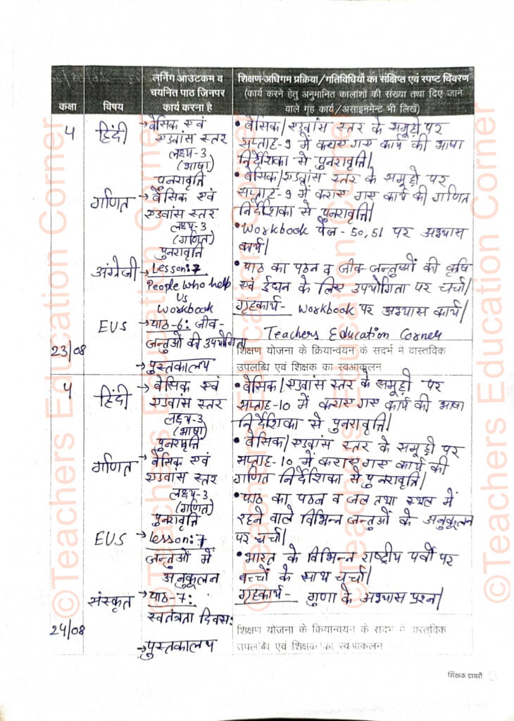Shikshak diary class 4 pdf 23 to 24 august 2023