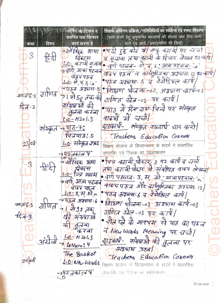 Shikshak diary class 3 pdf 23 to 24 August 2023