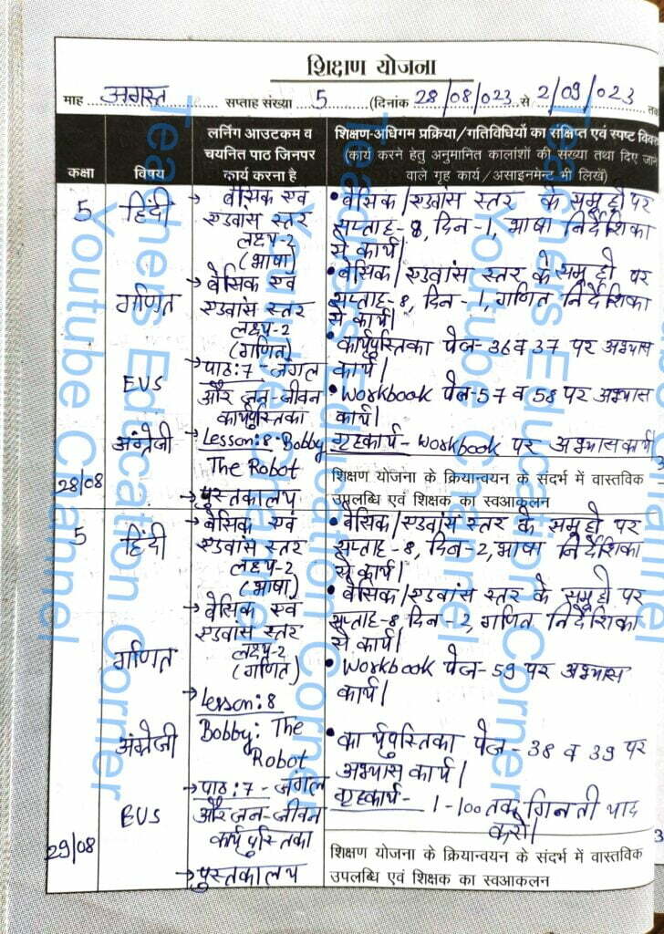 Shikshak diary class 5 pdf 28 to 29 August 2023