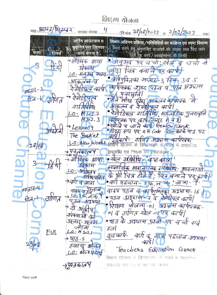 Shikshak diary class 3 pdf 28 to 29 August 2023