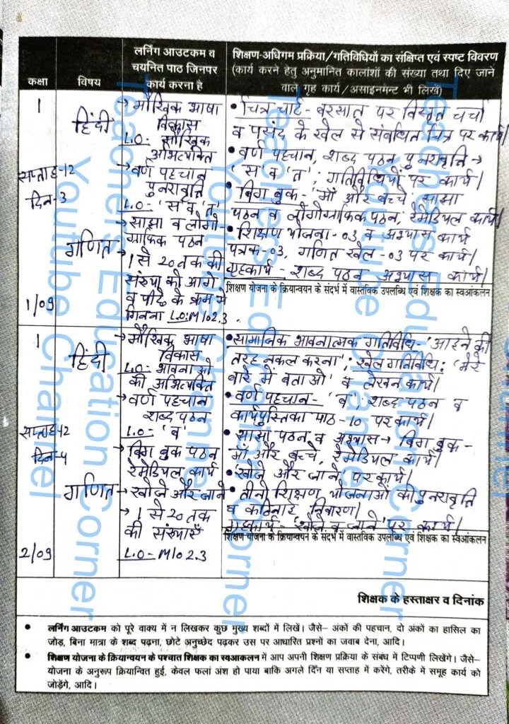 Shikshak diary class 1 pdf 1 to 2 september 2023