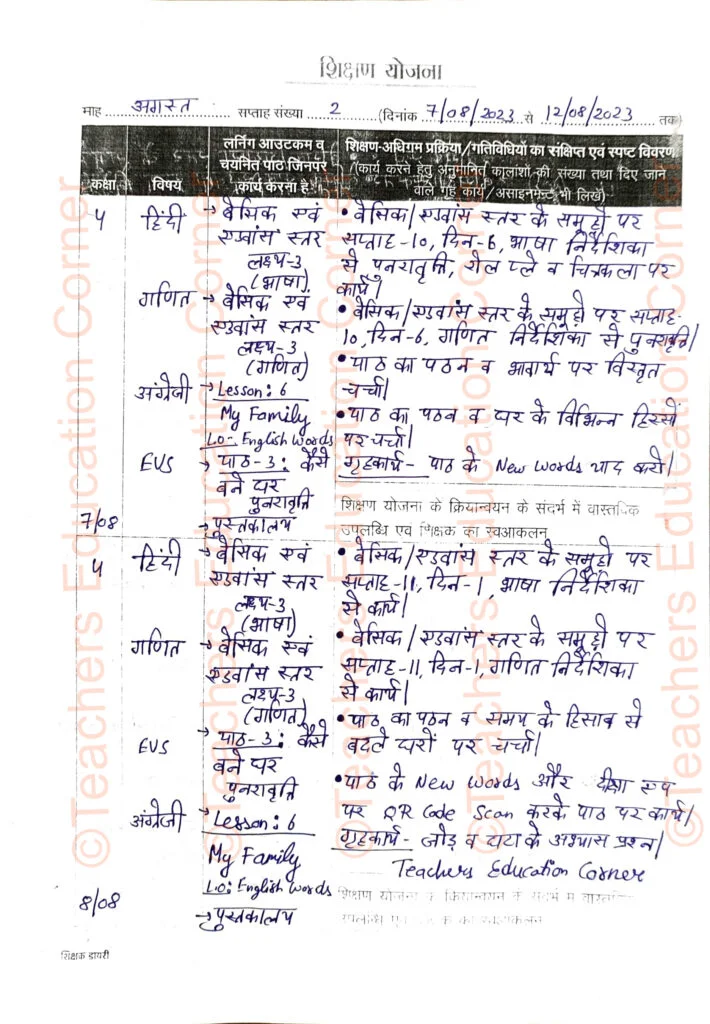 Shikshak diary class 4 pdf 7 to 8 august 2023
