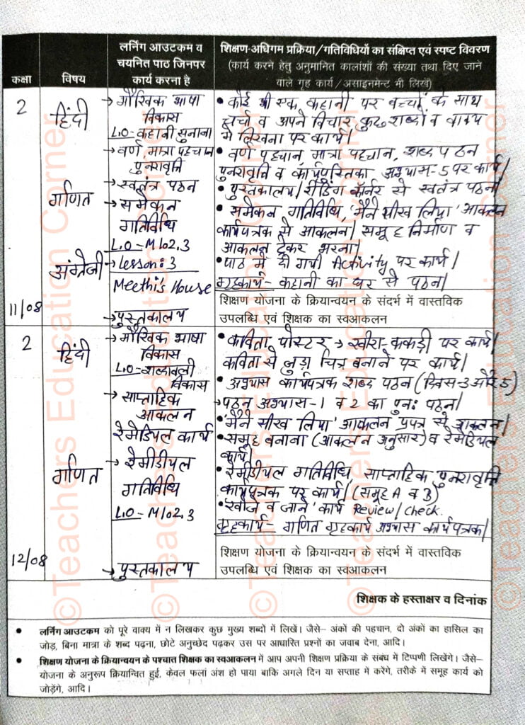 Shikshak diary class 2 pdf 11 to 12 august 2023