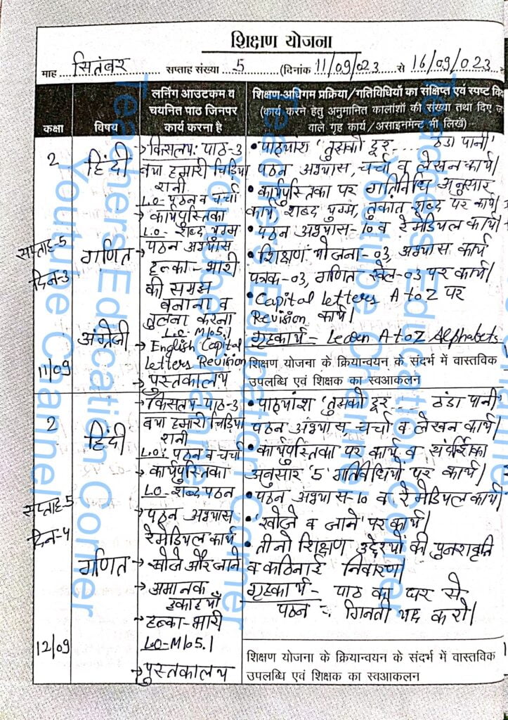 Shikshak diary class 2 pdf 11 to 12 September 2023