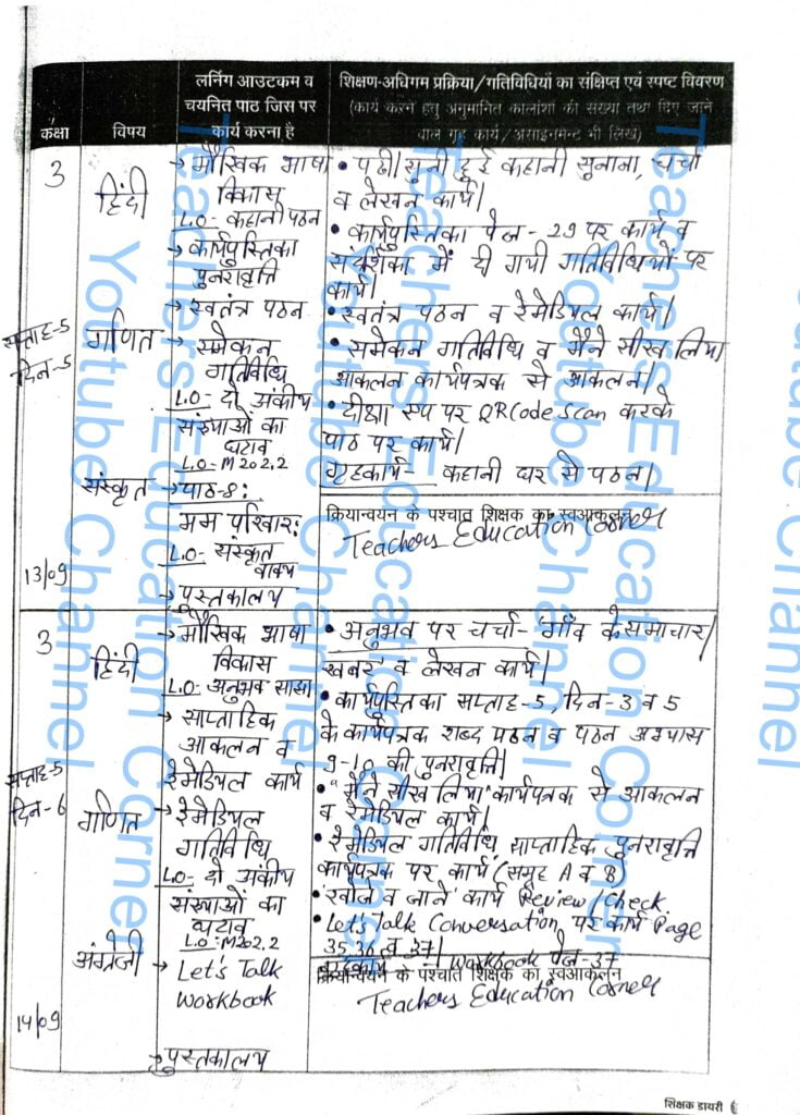 Shikshak diary class 3 pdf 13 to 14 September 2023