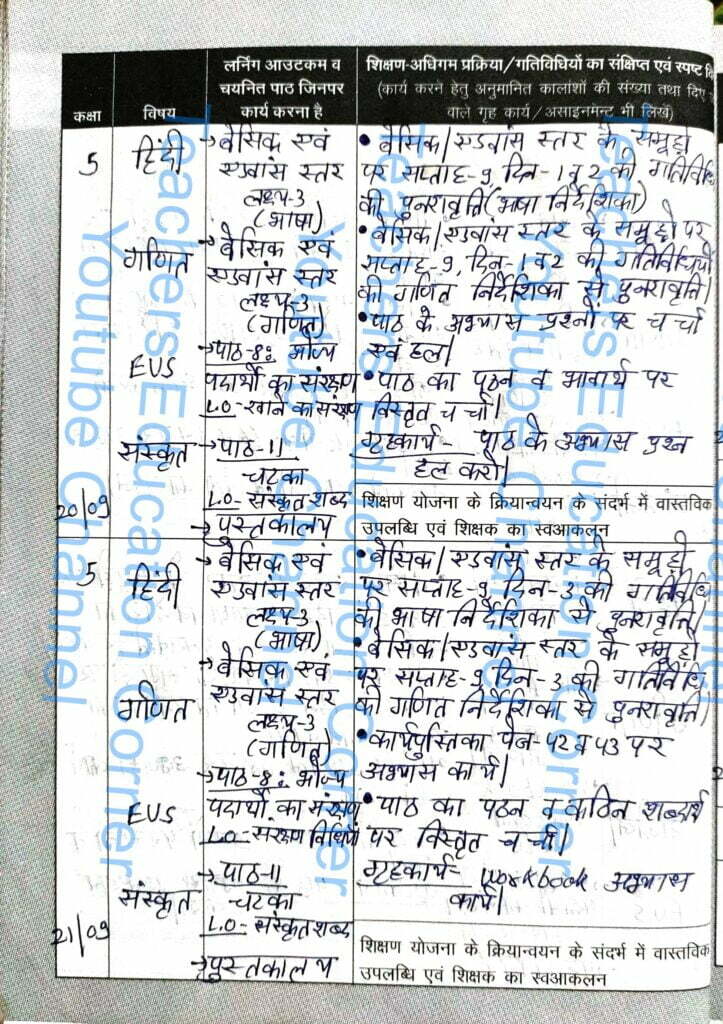 Shikshak diary class 5 pdf 20 to 21 September 2023