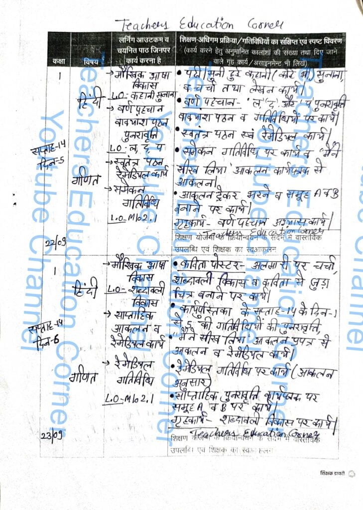 Shikshak diary class 1 pdf 22 to 23 september 2023