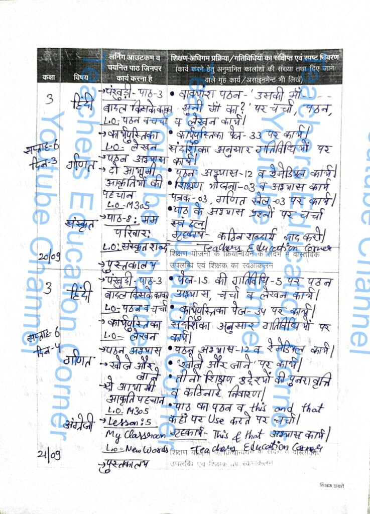 Shikshak diary class 3 pdf 20 to 21 September 2023