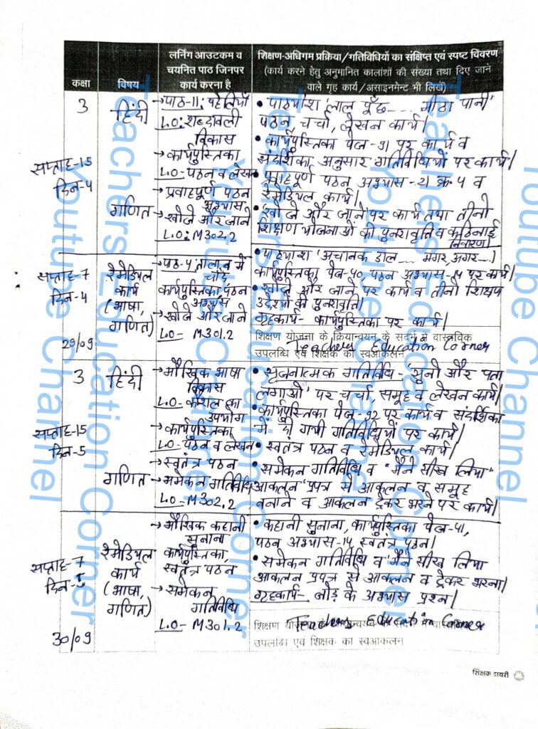 Shikshak diary class 3 pdf 29 to 30 September 2023
