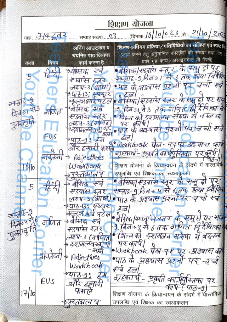 Shikshak diary class 5 pdf 16 to 17 October 2023