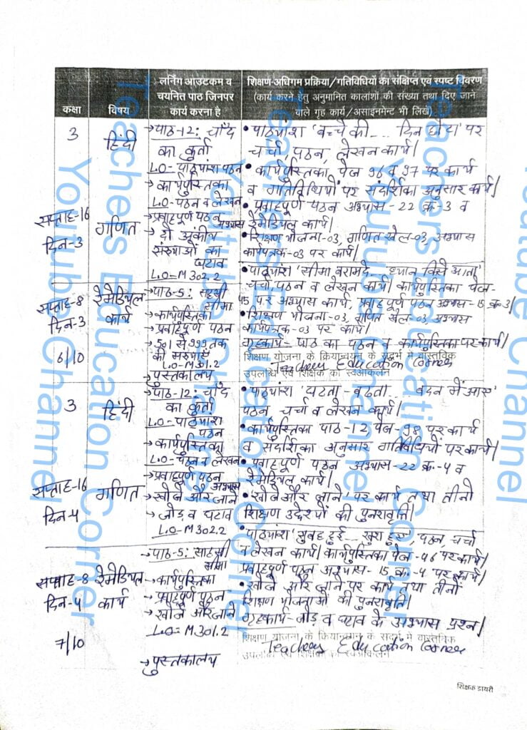 Shikshak diary class 3 pdf 6 to 7 October 2023
