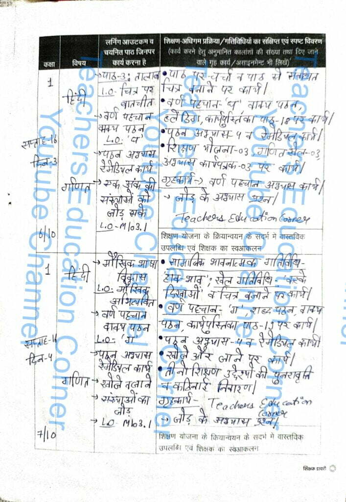 Shikshak diary class 1 pdf 6 to 7 October 2023