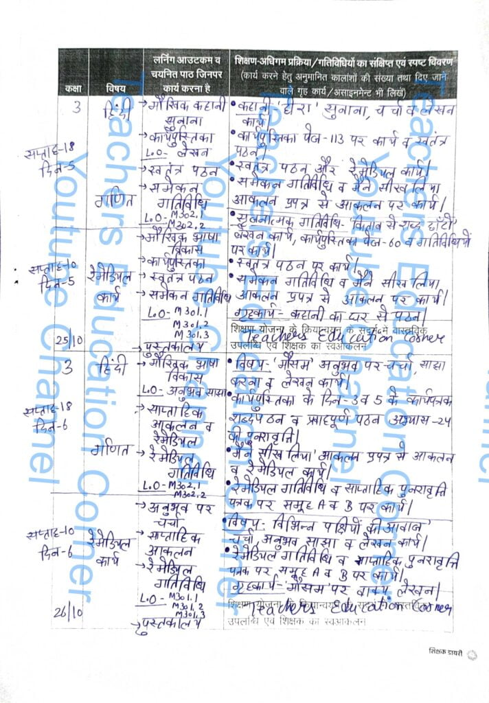Shikshak diary class 3 25 to 26 October 2023