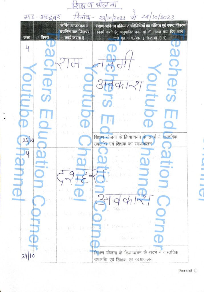 Shikshak diary class 4 23 to 24 October 2023