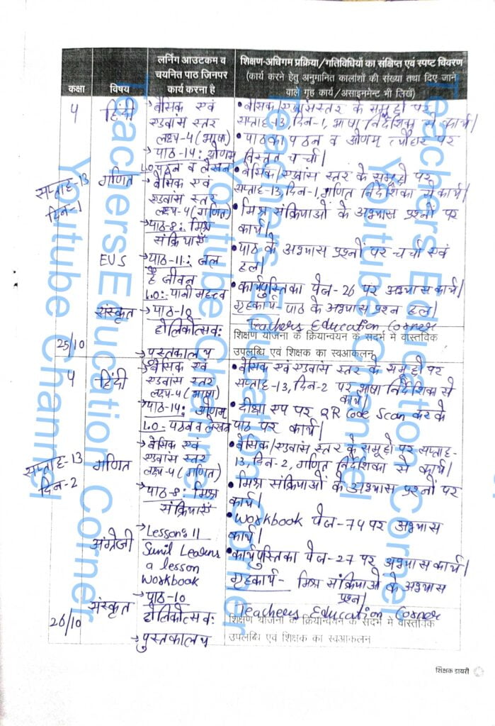 Shikshak diary class 4 25 to 26 October 2023