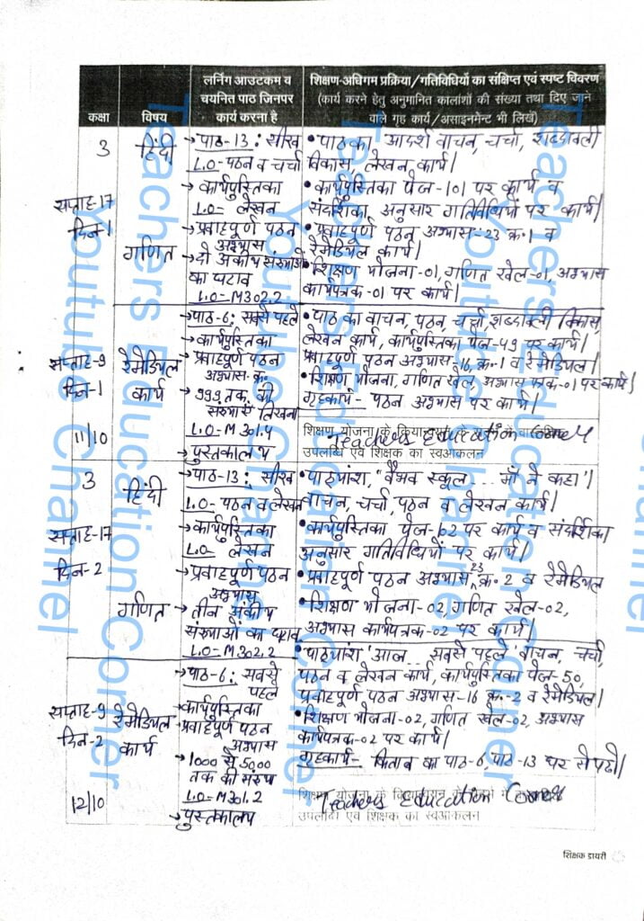 Shikshak diary class 3 pdf 11 to 12 October 2023