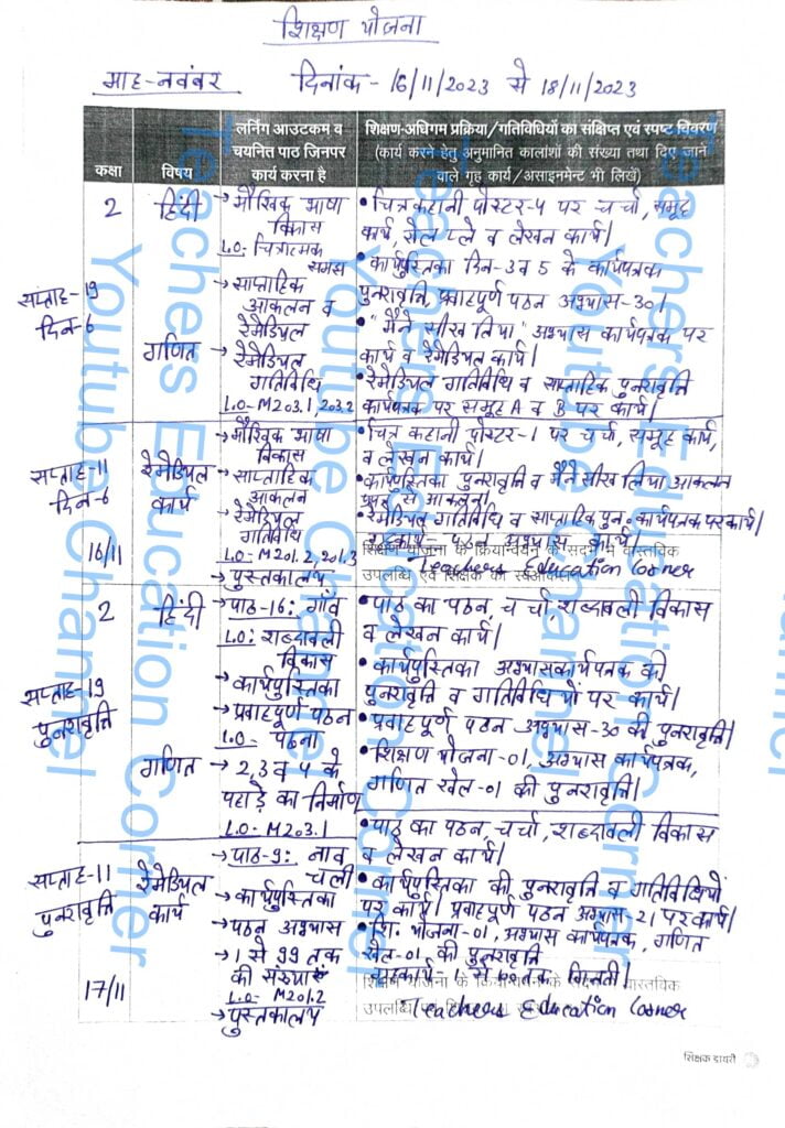 Shikshak diary class 2 pdf 16 to 17 November 2023