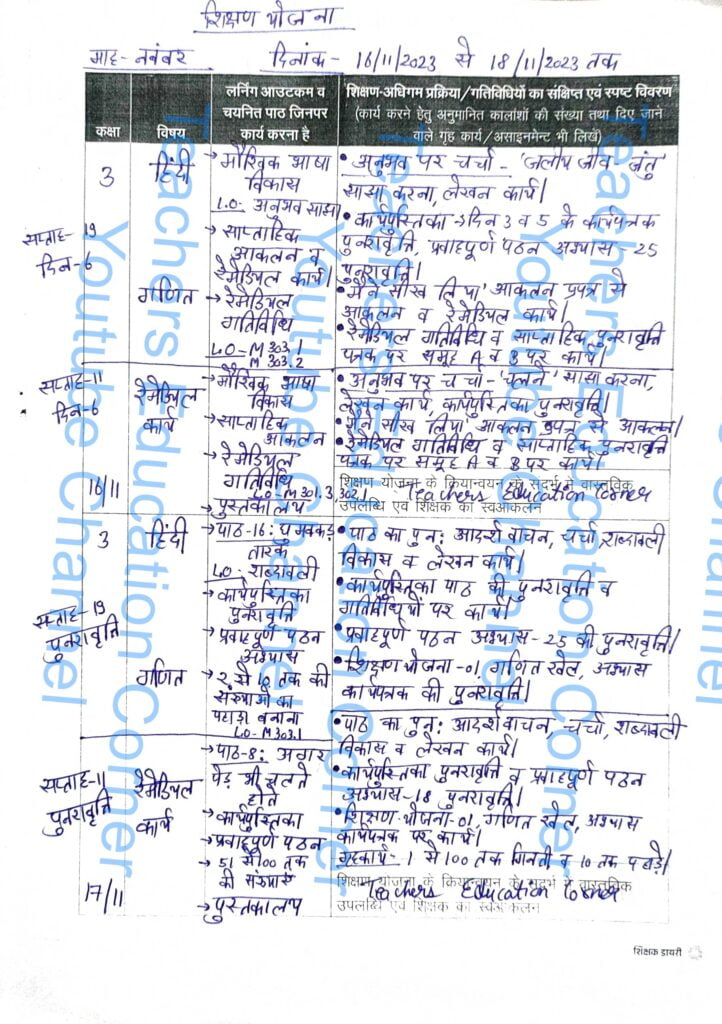 Shikshak diary class 3 pdf 16 to 17 November 2023