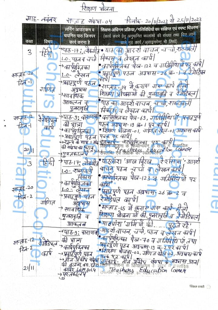 Shikshak diary class 3 pdf 20 to 21 November 2023