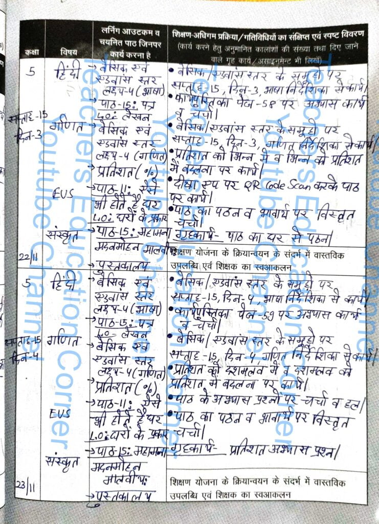 Shikshak diary class 5 pdf 22 to 23 November 2023