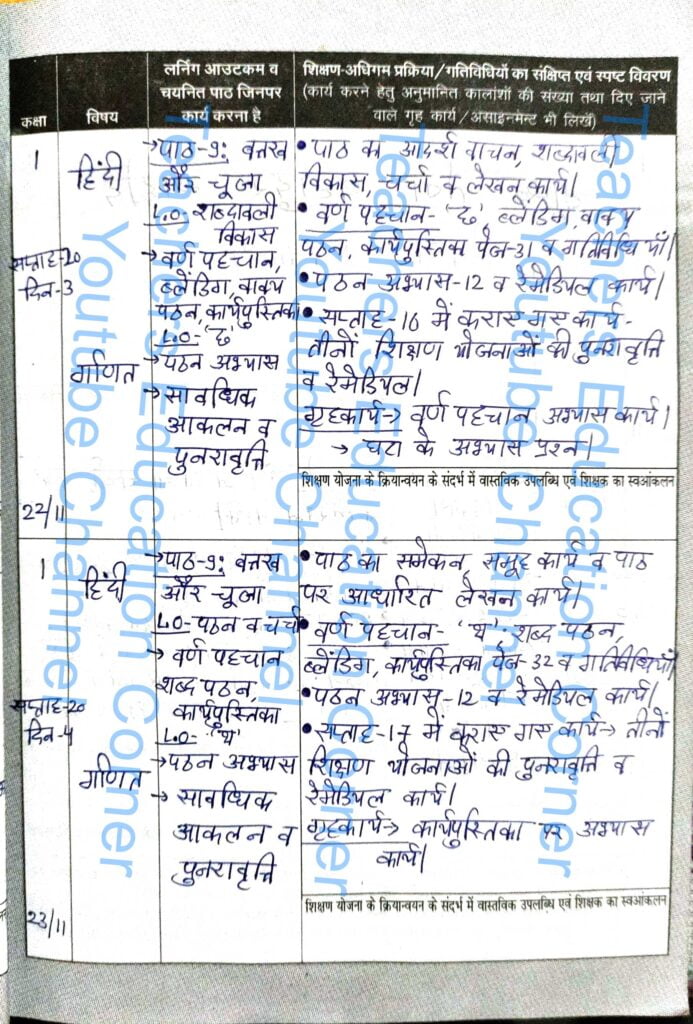 Shikshak diary class 1 pdf 22 to 23 November 2023