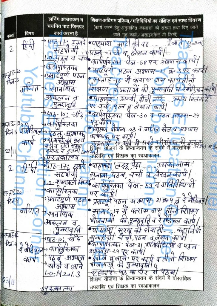 Shikshak diary class 2 pdf 22 to 23 November 2023
