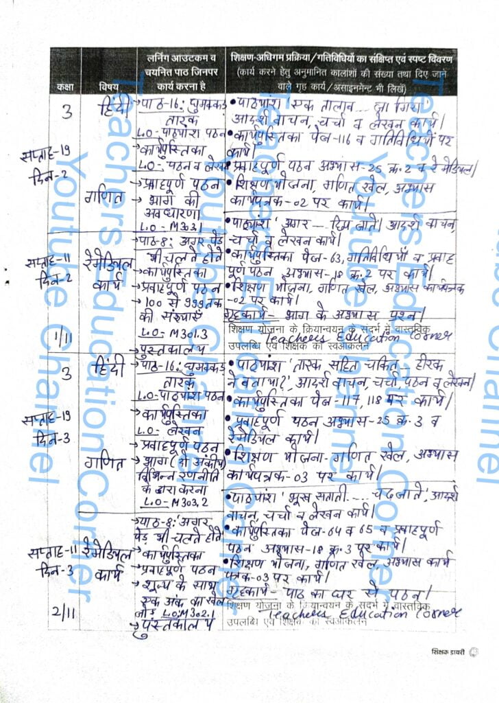 Shikshak diary class 3 pdf 1 to 2 November 2023
