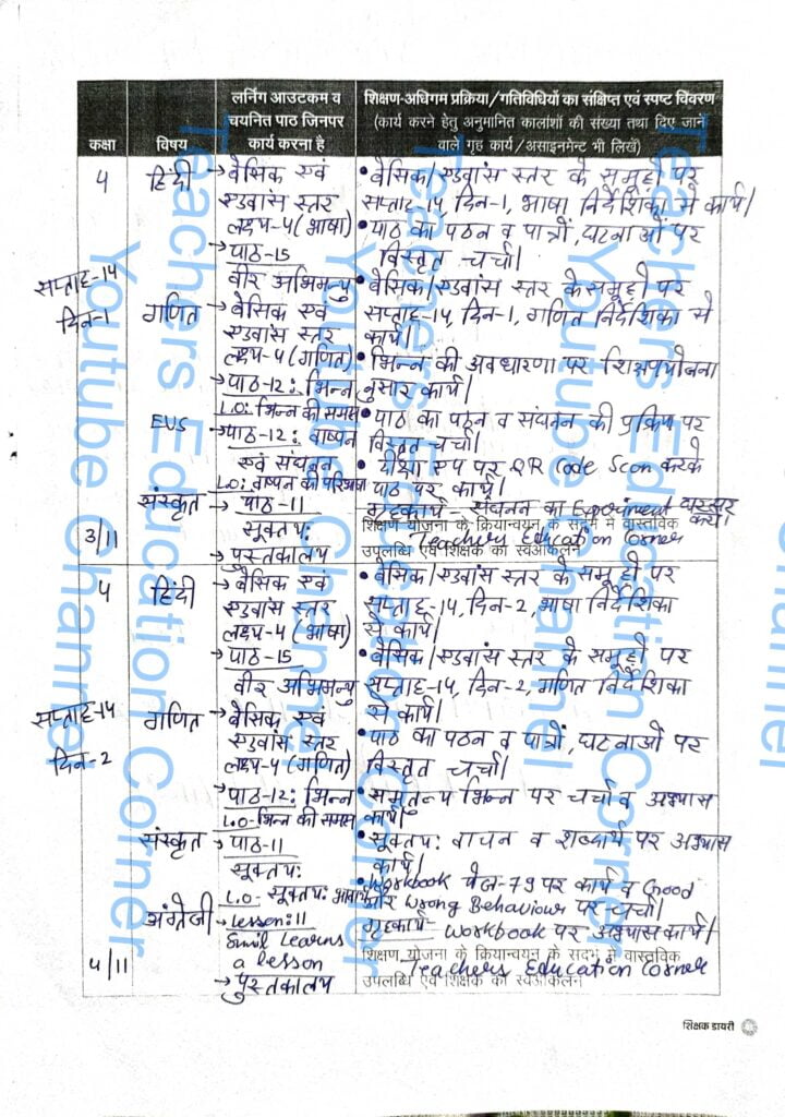 Shikshak diary class 4 pdf 3 to 4 November 2023