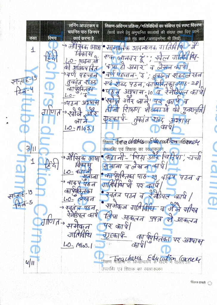 Shikshak diary class 1 pdf 3 to 4 November 2023