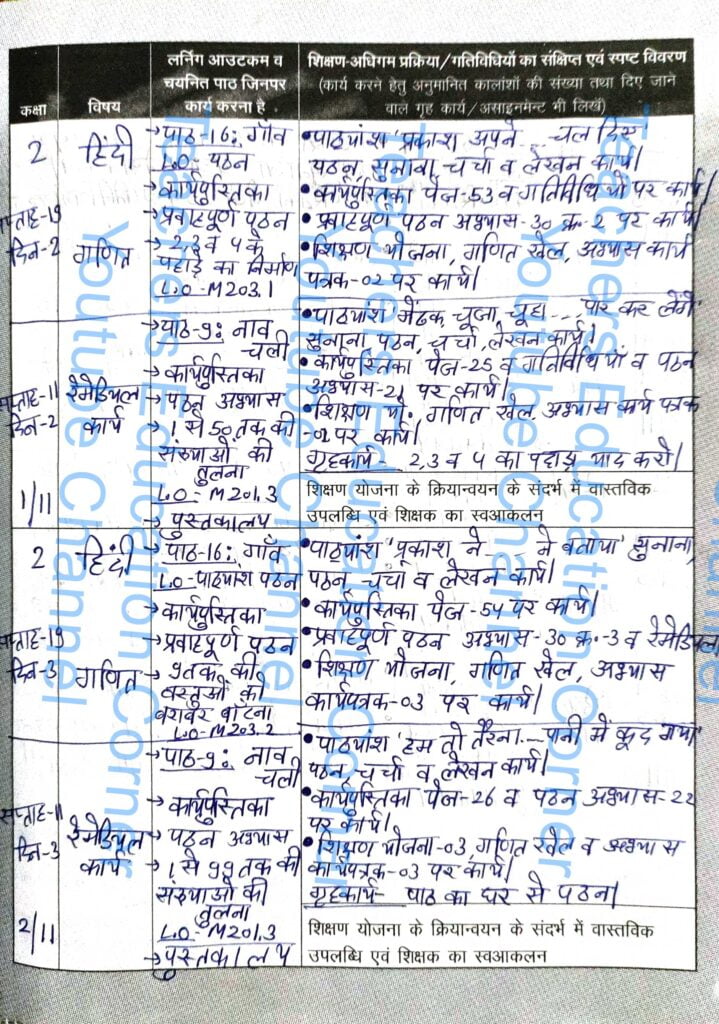 Shikshak diary class 2 pdf 1 to 2 November 2023
