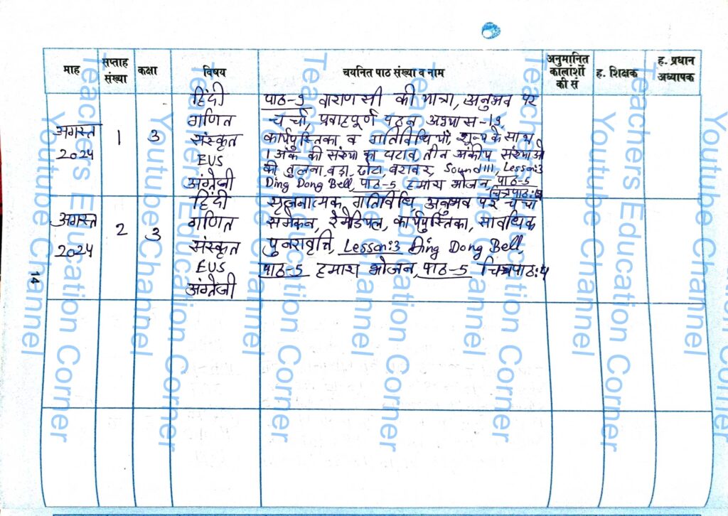 Shikshak diary class 3 pdf 16 August to 17 August 2024
