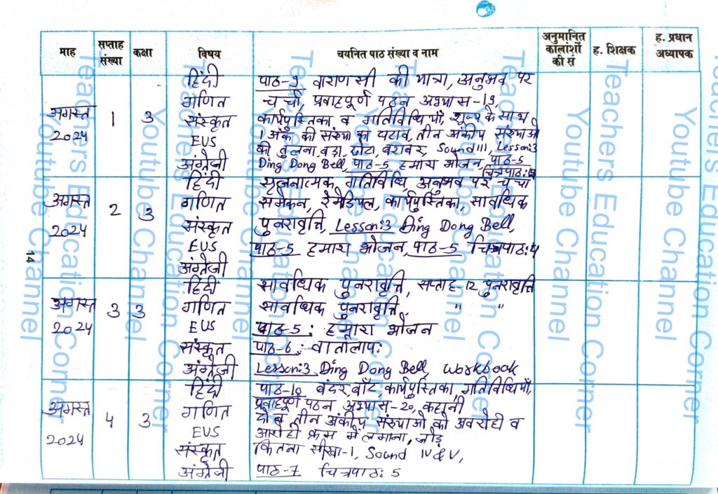 Shikshak diary class 3 pdf 28 August to 29 August 2024