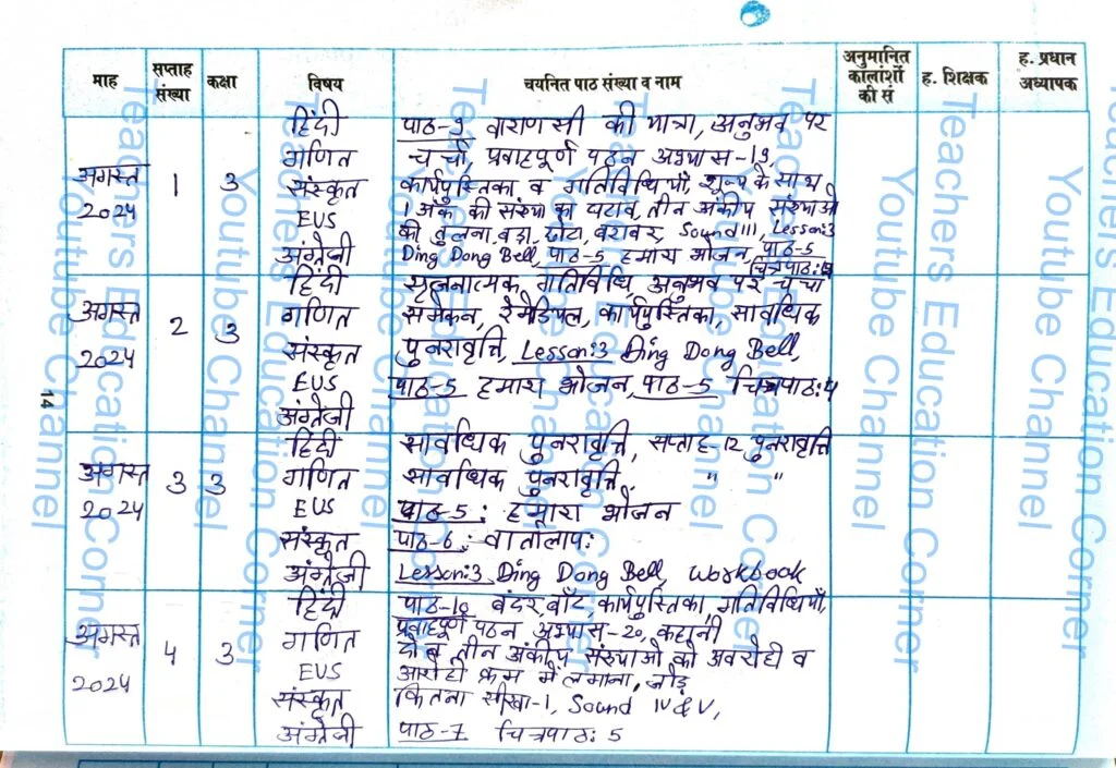 Shikshak diary class 3 pdf 26 August to 27 August 2024