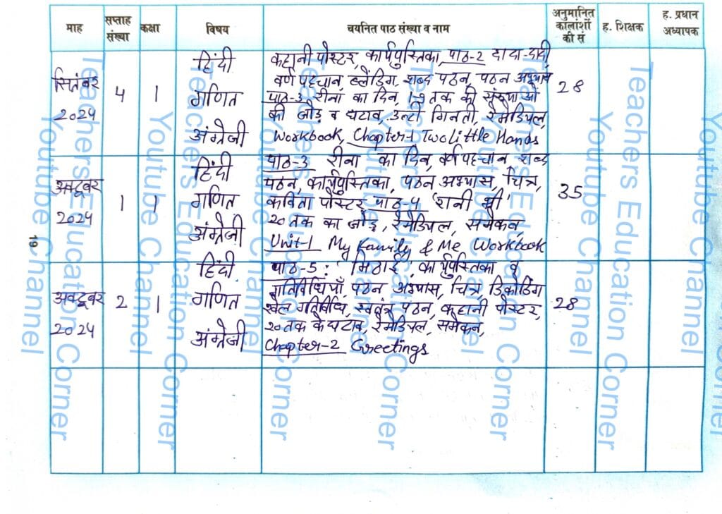 shikshak diary class 1 pdf 7 to 8 October 2024