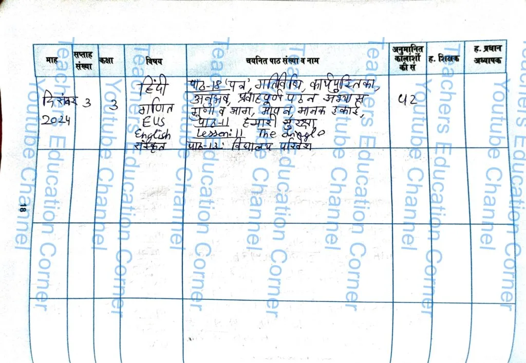 Shikshak diary class 3 pdf 20 to 21 December 2024